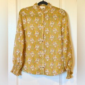 NWOT ETCETRA Mustard Floral Shirt